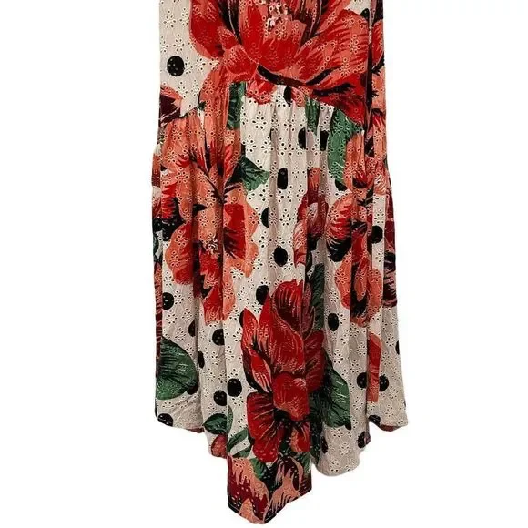 Farm Rio Eyelet Riviera Eyelet Maxi Dress Natural Motif Floral Anthropologie - Picture 13 of 16